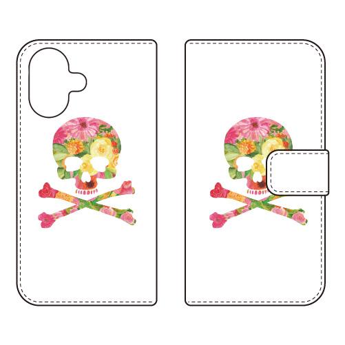 手帳型スマホケース Flower skull ホワイト (受注生産)  SECOND SKIN iP...