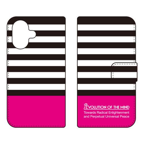 手帳型スマホケース Panel border ブラック×ピンク (受注生産)  SECOND SKI...