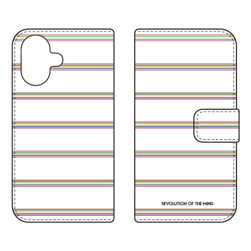手帳型スマホケース Multi border ホワイト (受注生産)  SECOND SKIN iP...