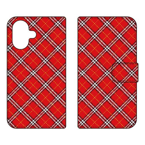 手帳型スマホケース タータンチェック レッド (受注生産)  SECOND SKIN iPhone ...