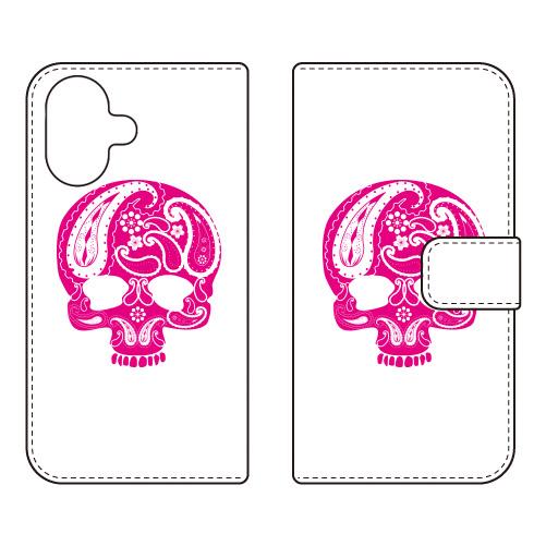 手帳型スマホケース Paisley skull ピンク (受注生産)  SECOND SKIN iP...