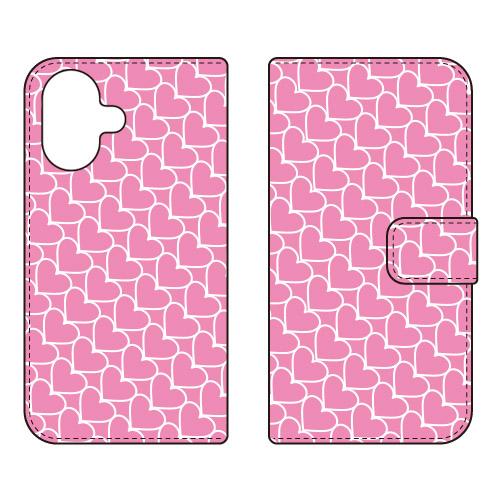 手帳型スマホケース ハートストライプ ピンク×ホワイト (受注生産)  SECOND SKIN iP...