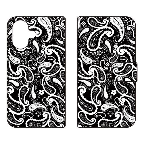 手帳型スマホケース ペイズリー ブラック (受注生産)  SECOND SKIN iPhone 17