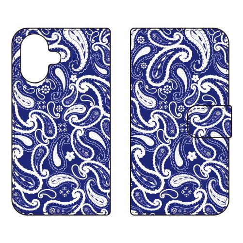 手帳型スマホケース ペイズリー ブルー (受注生産)  SECOND SKIN iPhone 17