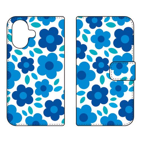 手帳型スマホケース フラワーポップ ブルー (受注生産)  SECOND SKIN iPhone 1...