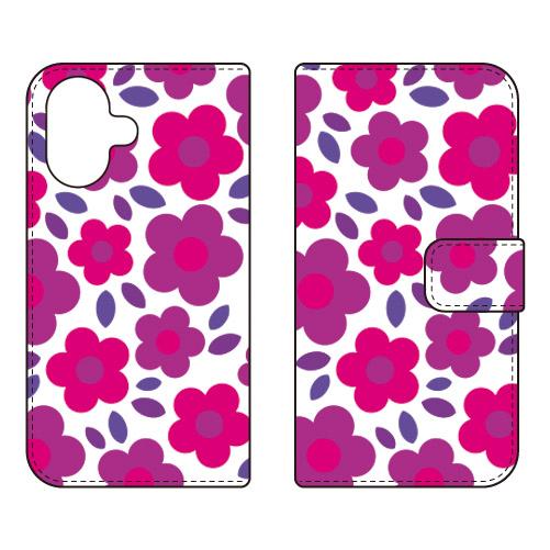手帳型スマホケース フラワーポップ パープル (受注生産)  SECOND SKIN iPhone ...