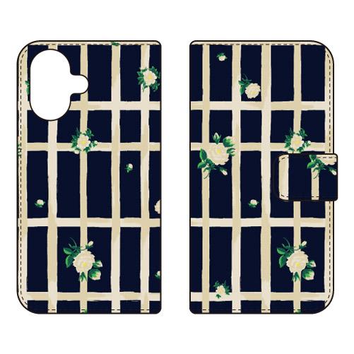 手帳型スマホケース SINDEE Flower Grid （ネイビー） (受注生産)  SECOND...
