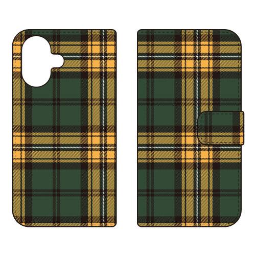 手帳型スマホケース トラッドチェック イエローグリーン (受注生産)  SECOND SKIN iP...