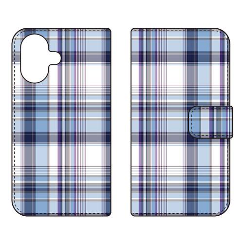 手帳型スマホケース マドラスチェック ブルー (受注生産)  SECOND SKIN iPhone ...