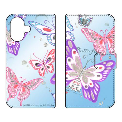 手帳型スマホケース 池田ハルButterfly2 ブルー (受注生産)  SECOND SKIN i...