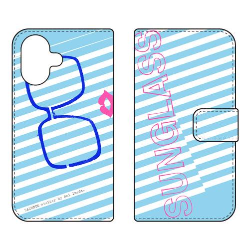 手帳型スマホケース 池田ハルSunglass ブルー (受注生産)  SECOND SKIN iPh...