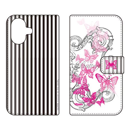 手帳型スマホケース 池田ハルButterfly1 ピンク (受注生産)  SECOND SKIN i...