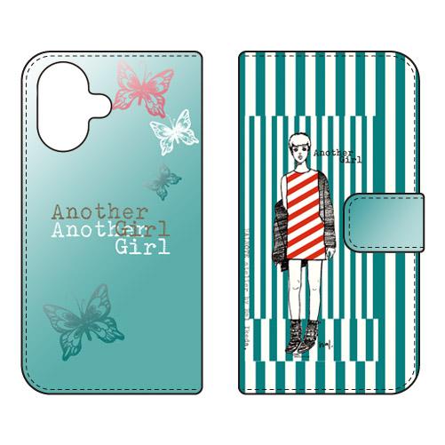 手帳型スマホケース Hal Ikeda アナザーガール・ストライプ・ターコイズグリーン (受注生産)...