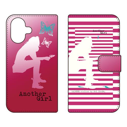 手帳型スマホケース Hal Ikeda アナザーガール・ストライプ2・カーマインレッド (受注生産)...