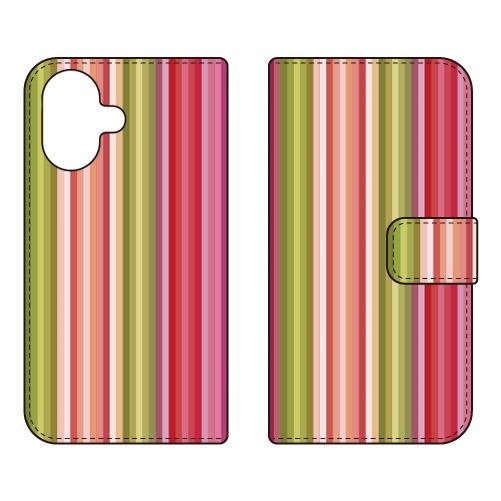 手帳型スマホケース ストライプ エンジ＆グリーン Coverfull (受注生産) iPhone 1...