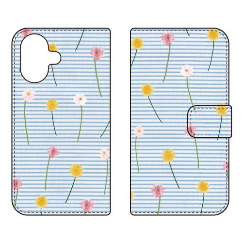 手帳型スマホケース スタンダード ボーダーフラワー スマホケース (受注生産)  Cf LTD iP...