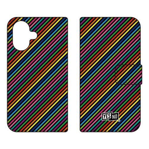 手帳型スマホケース レインボーストライプ ブラック (受注生産)  YESNO iPhone 17