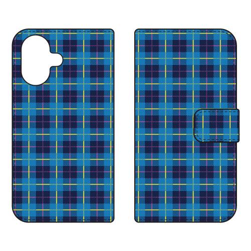 手帳型スマホケース チェック柄 （BLUE） (受注生産)  Cf LTD iPhone 17