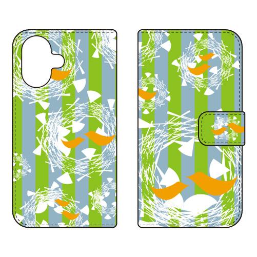 手帳型スマホケース 北欧風グリーン鳥 (受注生産)  Cf LTD iPhone 17