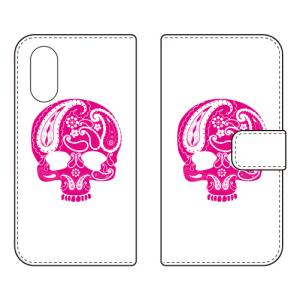 手帳型スマホケース Paisley skull ピンク (受注生産) SECOND SKIN arrows We3 FCG04 F-52G M09 アロウズ We3