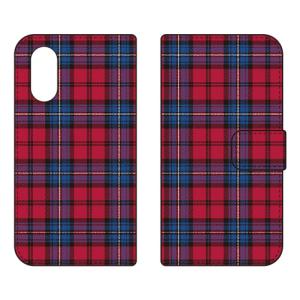 手帳型スマホケース チェック レッド×ブルー (受注生産) SECOND SKIN arrows We3 FCG04 F-52G M09 アロウズ We3