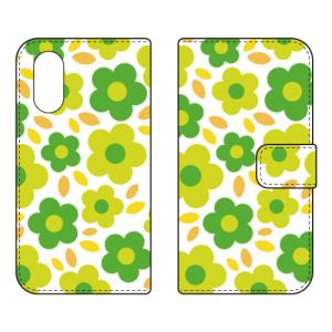 手帳型スマホケース フラワーポップ グリーン (受注生産) SECOND SKIN arrows We3 FCG04 F-52G M09 アロウズ We3