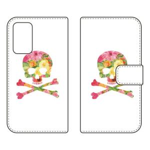 （手帳型ケース カバー） Flower skull ホワイト Galaxy A53 5G SCG15 SC-53C