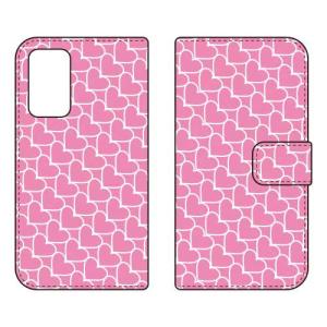 （手帳型ケース カバー） ハートストライプ ピンク×ホワイト Galaxy A53 5G SCG15 SC-53C