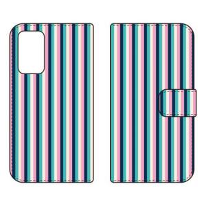 （手帳型ケース カバー） ストライプ ネイビー＆ピンク Galaxy A53 5G SCG15 SC-53C