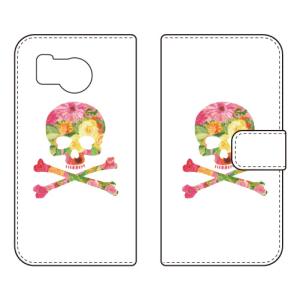 手帳型スマホケース Flower skull ホワイト (受注生産) SECOND SKIN AQUOS sense8 SHG11 SH-54D アクオスセンス8 SHG11 SH-54D