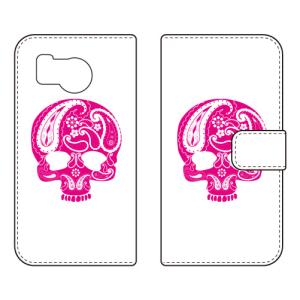 手帳型スマホケース Paisley skull ピンク (受注生産) SECOND SKIN AQUOS sense8 SHG11 SH-54D アクオスセンス8 SHG11 SH-54D