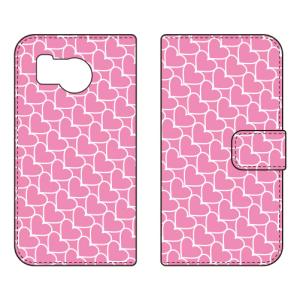 手帳型スマホケース ハートストライプ ピンク×ホ...の商品画像