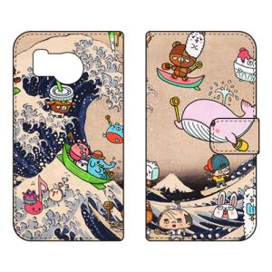 手帳型スマホケース イラストレーター326 手帳 ネオ浮世絵 波乗り (受注生産) SECOND SKIN AQUOS sense8 SHG11 SH-54D アクオスセンス8 SHG11 SH-54D