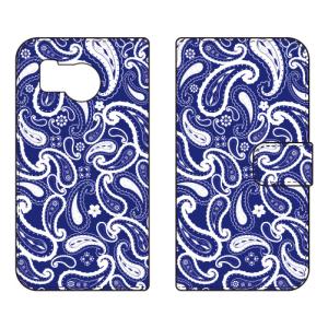 手帳型スマホケース ペイズリー ブルー (受注生産) SECOND SKIN AQUOS sense8 SHG11 SH-54D アクオスセンス8 SHG11 SH-54D