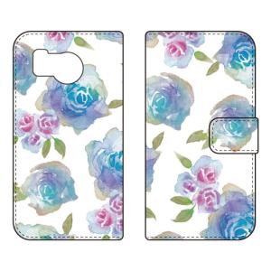 手帳型スマホケース Cf LTD 水彩 バラ ブルー スマホケース (受注生産) AQUOS sense8 SHG11 SH-54D アクオスセンス8 SHG11 SH-54D