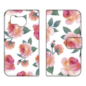 手帳型スマホケース Cf LTD 水彩 バラ ピンク スマホケース (受注生産) AQUOS sense8 SHG11 SH-54D アクオスセンス8 SHG11 SH-54D