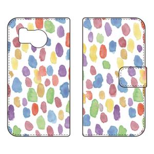 手帳型スマホケース Cf LTD 水彩 水玉模様 中 パープル×イエロー×ブルー スマホケース (受注生産) AQUOS sense8 SHG11 SH-54D アクオスセンス8 SHG11 SH-54D