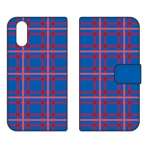 手帳型スマホケース チェック ブルー×ピンク (受注生産)  SECOND SKIN Xperia ...