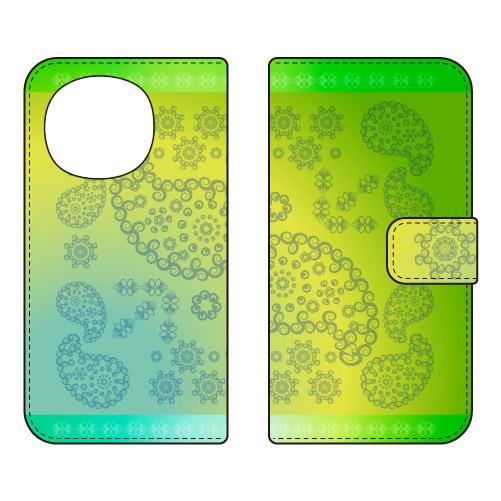 手帳型スマホケース ペイズリー ライム (受注生産)  Cf LTD AQUOS R11 SH-51...