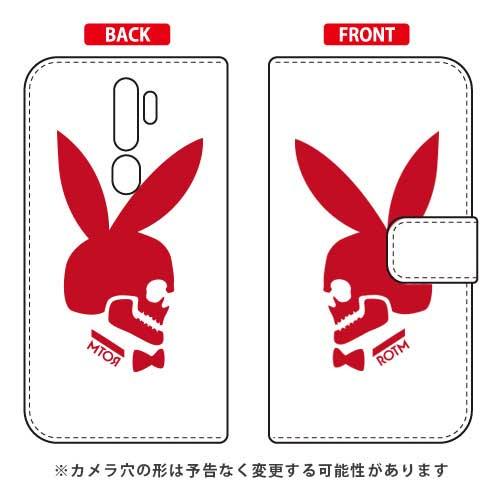 OPPO A5 2020 ケース 手帳 Bunny bone レッド スマホケース (受注生産)