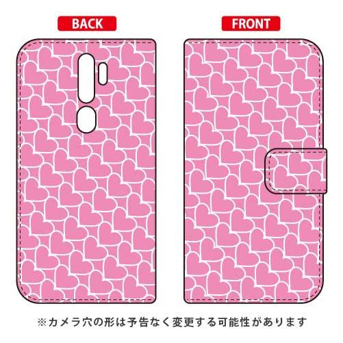 OPPO A5 2020 ケース 手帳 ハートストライプ ピンク×ホワイト スマホケース (受注生産...