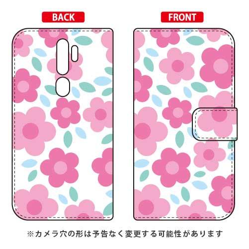 OPPO A5 2020 ケース 手帳 フラワーポップ ホワイト×ピンク スマホケース (受注生産)