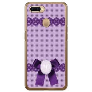 OPPO AX7 ドット×カメオ パープル スマホケース (受注生産)