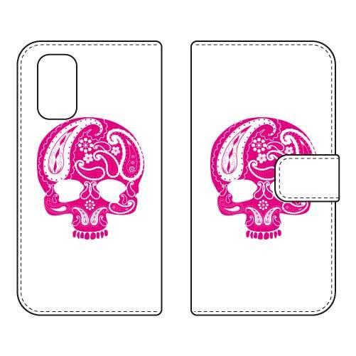 Redmi 9T 手帳 Paisley skull ピンク スマホケース (受注生産)
