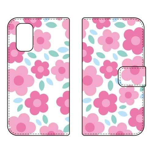 Redmi 9T 手帳 フラワーポップ ホワイト×ピンク スマホケース (受注生産)