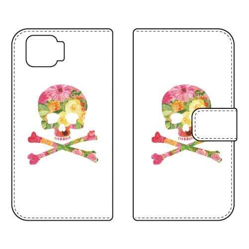 OPPO A73 CPH2099 手帳 Flower skull ホワイト スマホケース (受注生産...