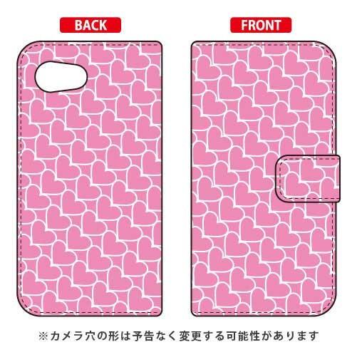 AQUOS R compact 701SH・SHV41 手帳 ハートストライプ ピンク×ホワイト ス...