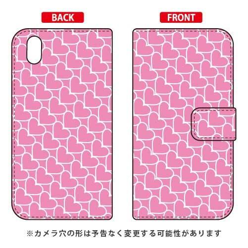 Android One S3 手帳 ハートストライプ ピンク×ホワイト スマホケース (受注生産)