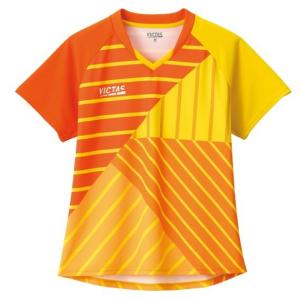 VICTAS　スイッチングラインレディスゲームシャツ　オレンジ　ユニフォーム　ウェア　ヴィクタス 卓球　612112｜isesaki-takkyu