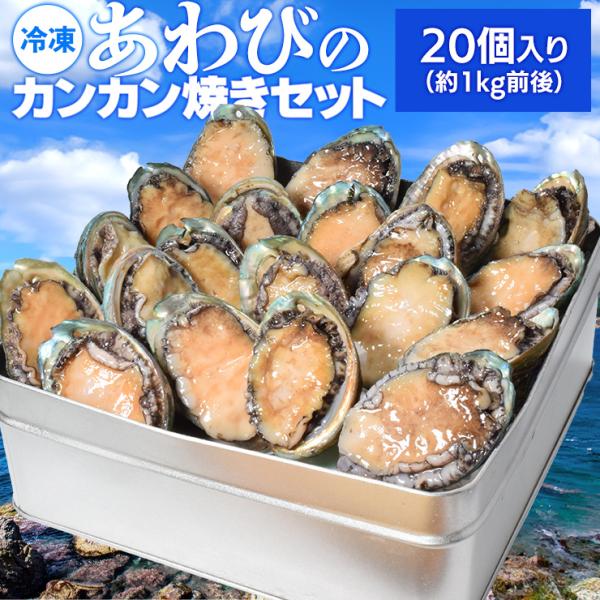 あわび カンカン焼きセット ２０個入り（約１ｋｇ前後） 鮑（貝むきナイフ・片手用軍手付） 冷凍 蝦夷...